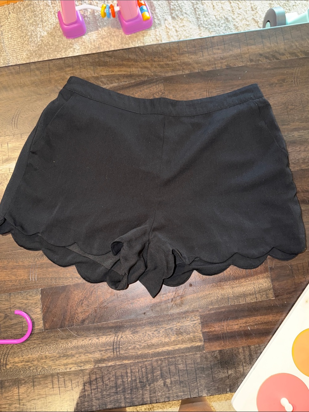 PPLA Black High-Waist Scallop Hem Shorts